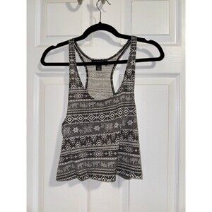 Black & White Tribal Cropped Tank Top Size L
